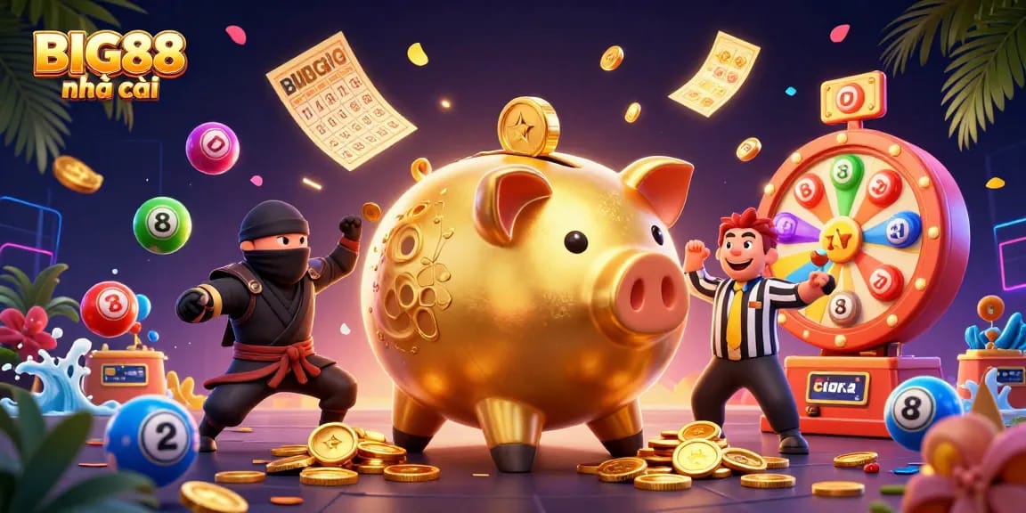 Experience excitement with BIG88 nhà cái in this vibrant online casino illustration featuring dynamic gambling elements.