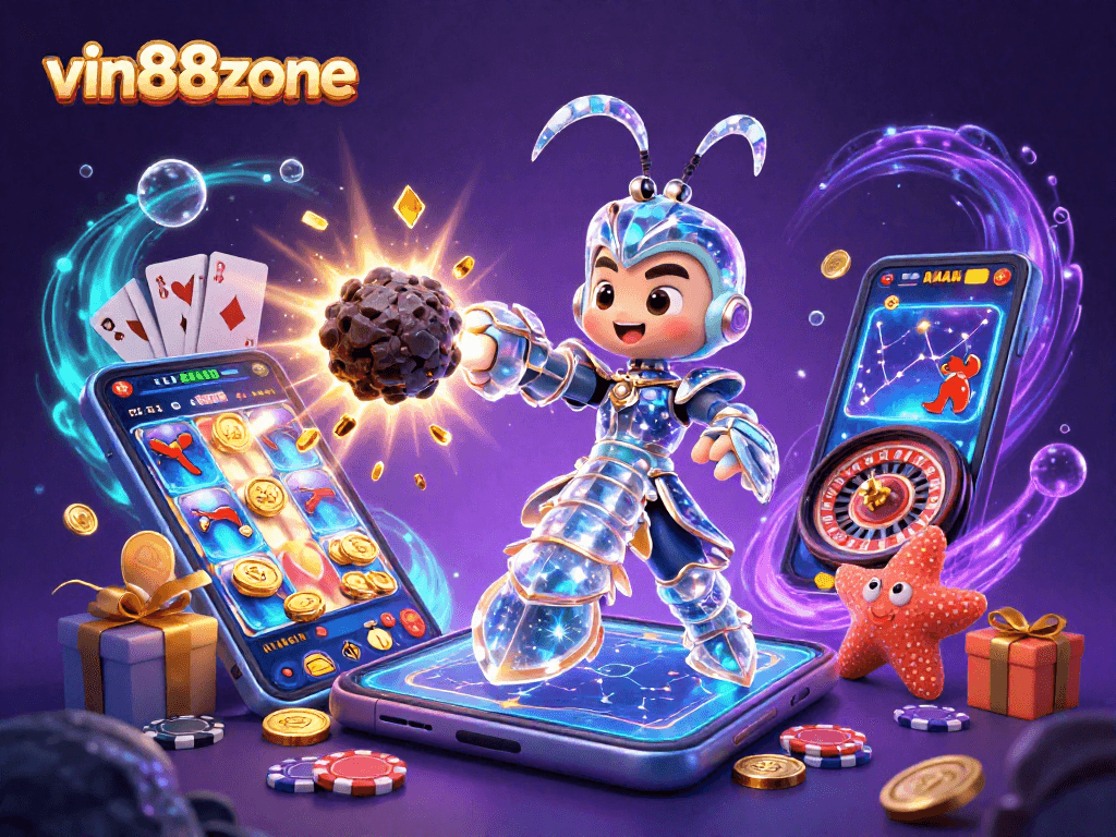Use vin88zone to win big with a vibrant 3D casino-themed digital illustration