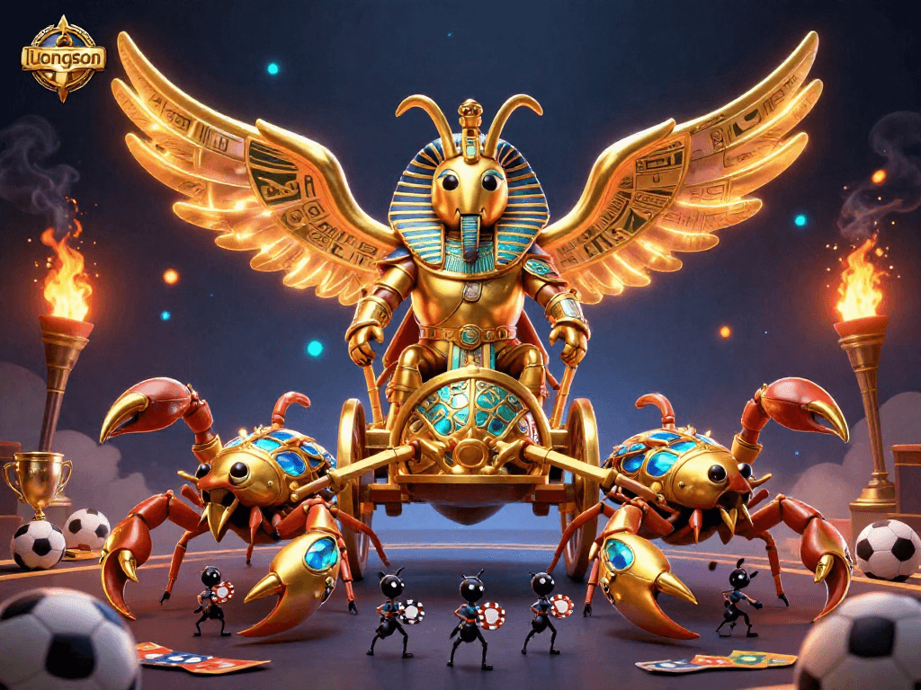 Experience thrilling sports betting action with luongson as a colossal scarab leads a vibrant scene.