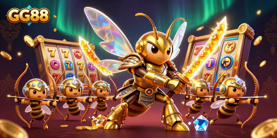 Experience the exciting world of GG88 as the golden hornet and bee archers spin the slots and win!