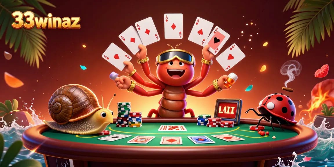 Engage with thrilling poker action at 33winaz, featuring unique character interactions and vibrant casino elements.