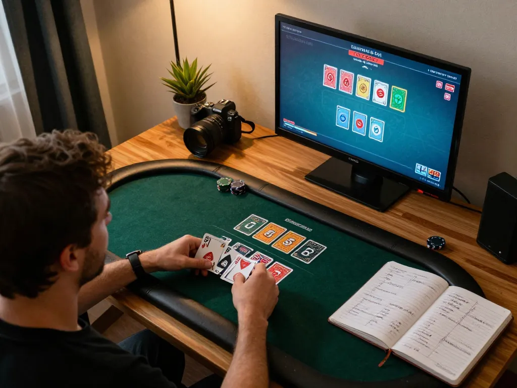 Players engage in strategic online poker gaming at https://lc88.bio/ with cards and notes on their table.