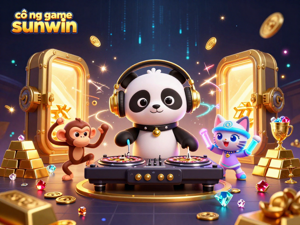 Experience the vibrant energy of cổng game sunwin with an engaging illustration featuring animated casino elements.