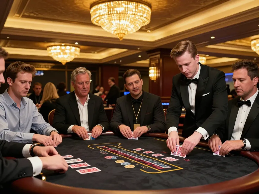 Engaging live dealer game at UK88 showcases skilled players in an upscale blackjack environment.