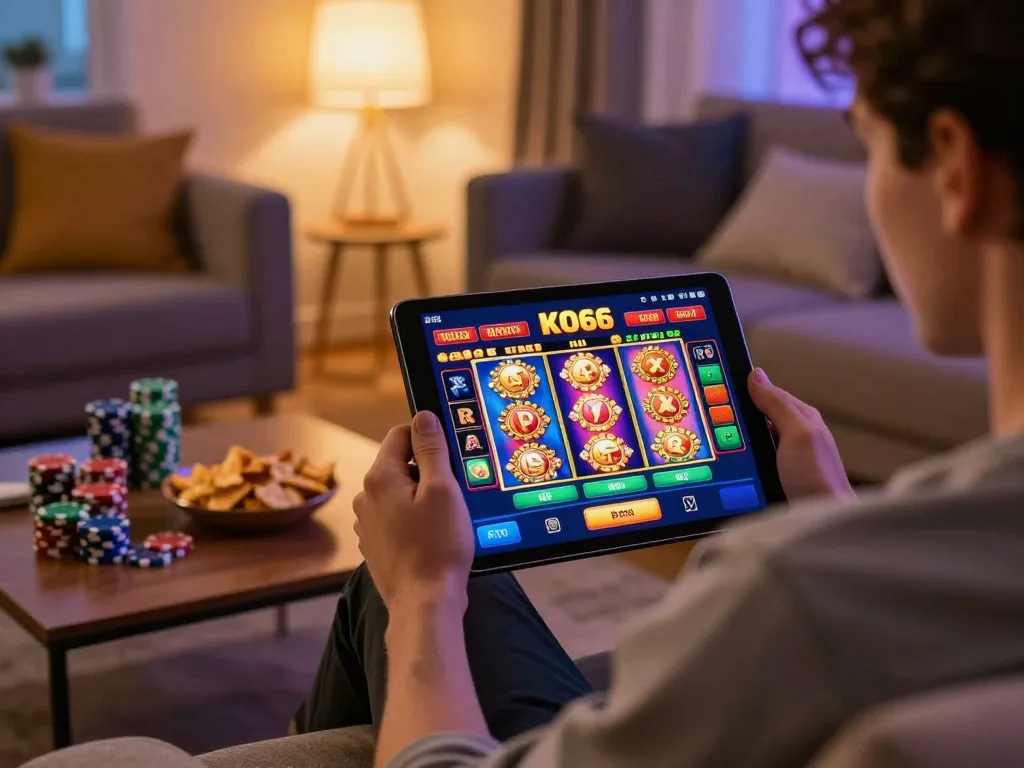Tương tác với ứng dụng casino KO66 trên máy tính bảng trong bầu không khí ấm cúng tại nhà