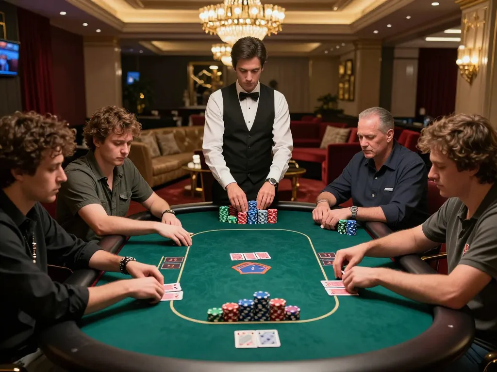 Players strategizing at a poker table in 88CLUB's luxurious setting.