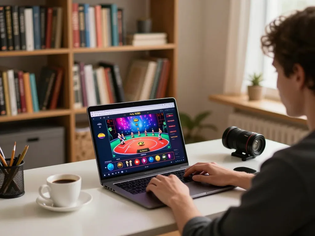 Enjoying online casino games at https://ta88at.com/ in a cozy home setting with strategic elements.