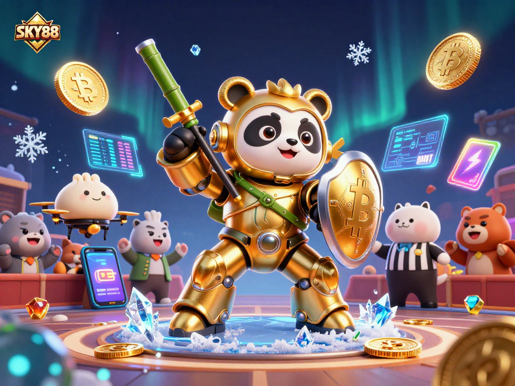 Experience thrilling gameplay with SKY88 as the panda pilot battles in an explosive casino arena.