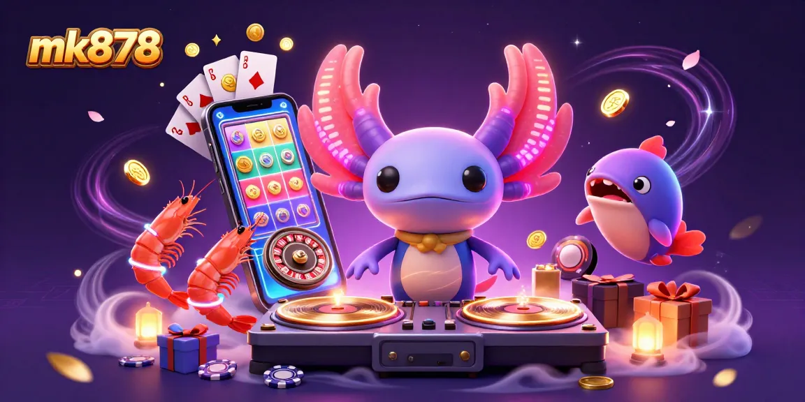 Experience the vibrant actions at mk878 with a colorful, animated casino scene showcasing lively characters.