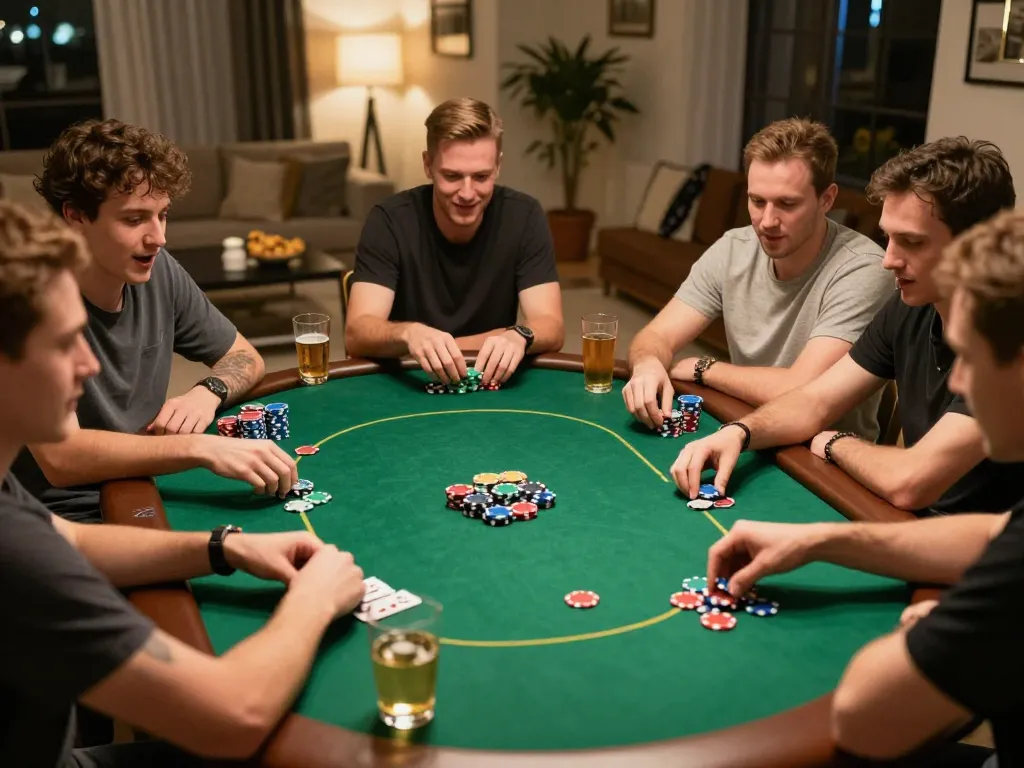 Friends enjoying an engaging poker night with sunwin-themed gameplay and vibrant atmosphere.