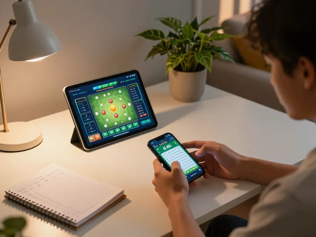 Engaging gameplay experience using the app tài xỉu online on a smartphone while tracking strategy on a tablet at home