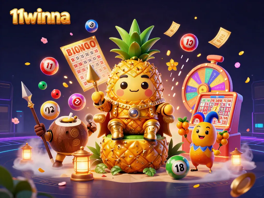 Engage with 11winna’s vibrant casino adventure, featuring a golden pineapple king and dynamic lottery elements.