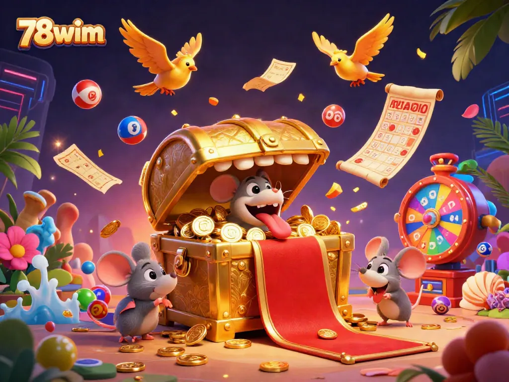 Engage with thrilling 78wim gaming experiences, illustrated with vibrant lottery elements and excitement.