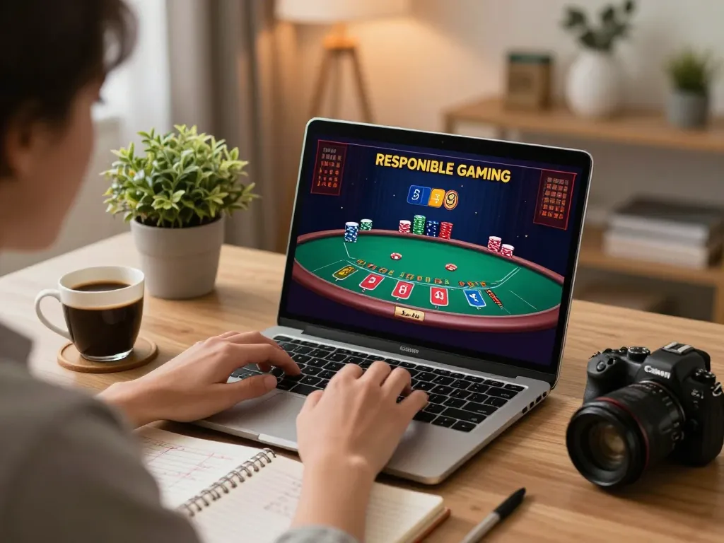 Kong88's engaging online casino gameplay on a laptop, showcasing a live dealer blackjack session in a cozy home office.