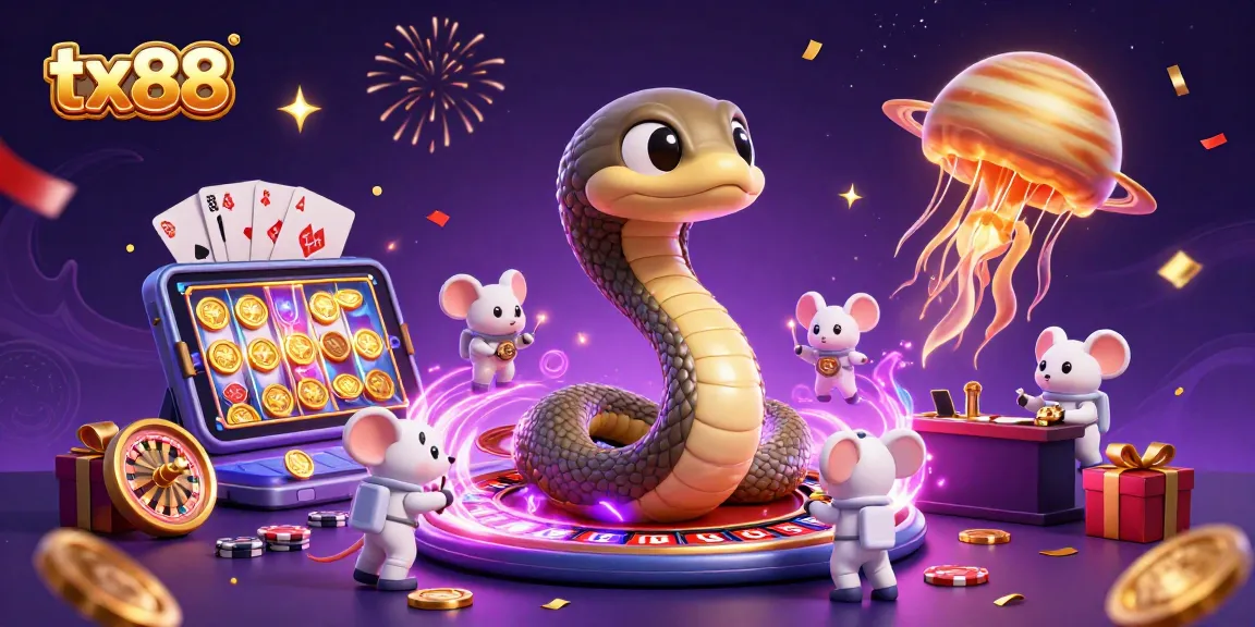 Experience excitement at tx88 as casino-themed cartoon characters engage in a cosmic betting scene.