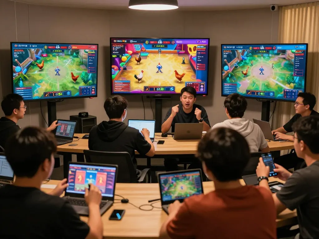 Engaged viewers watching trực tiếp đá gà on multiple devices during a live streaming event.