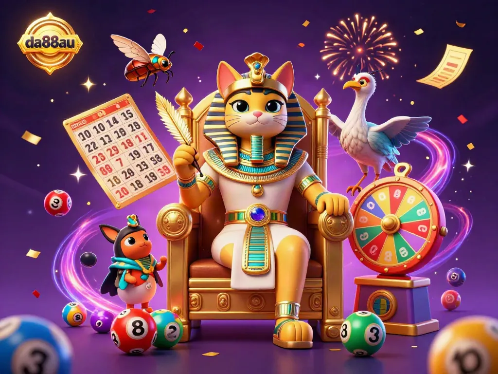 Engage with da88au's exciting lottery scene featuring vibrant elements and 3D characters for a dynamic experience.
