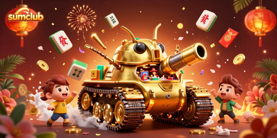 Experience excitement at sumclub with a vibrant 3D casino tank, lively game elements, and festive decorations.