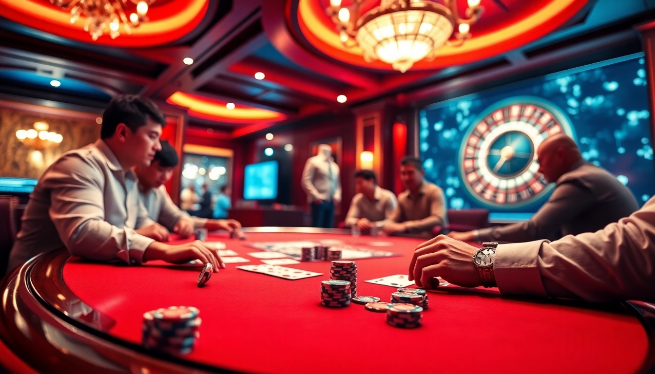 Engage with the thrill of Trang Chủ TX88 at a luxurious casino table showcasing poker excitement.