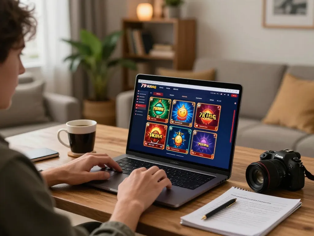 Player engaging with 79king online casino, focused on gaming strategies at home