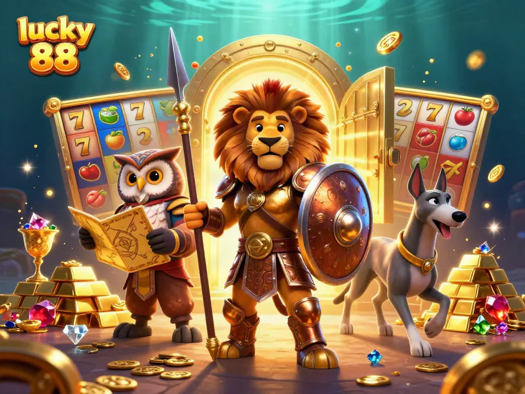 Experience the thrill of lucky 88 with vibrant slots and glamorous casino elements in this dynamic casino illustration.