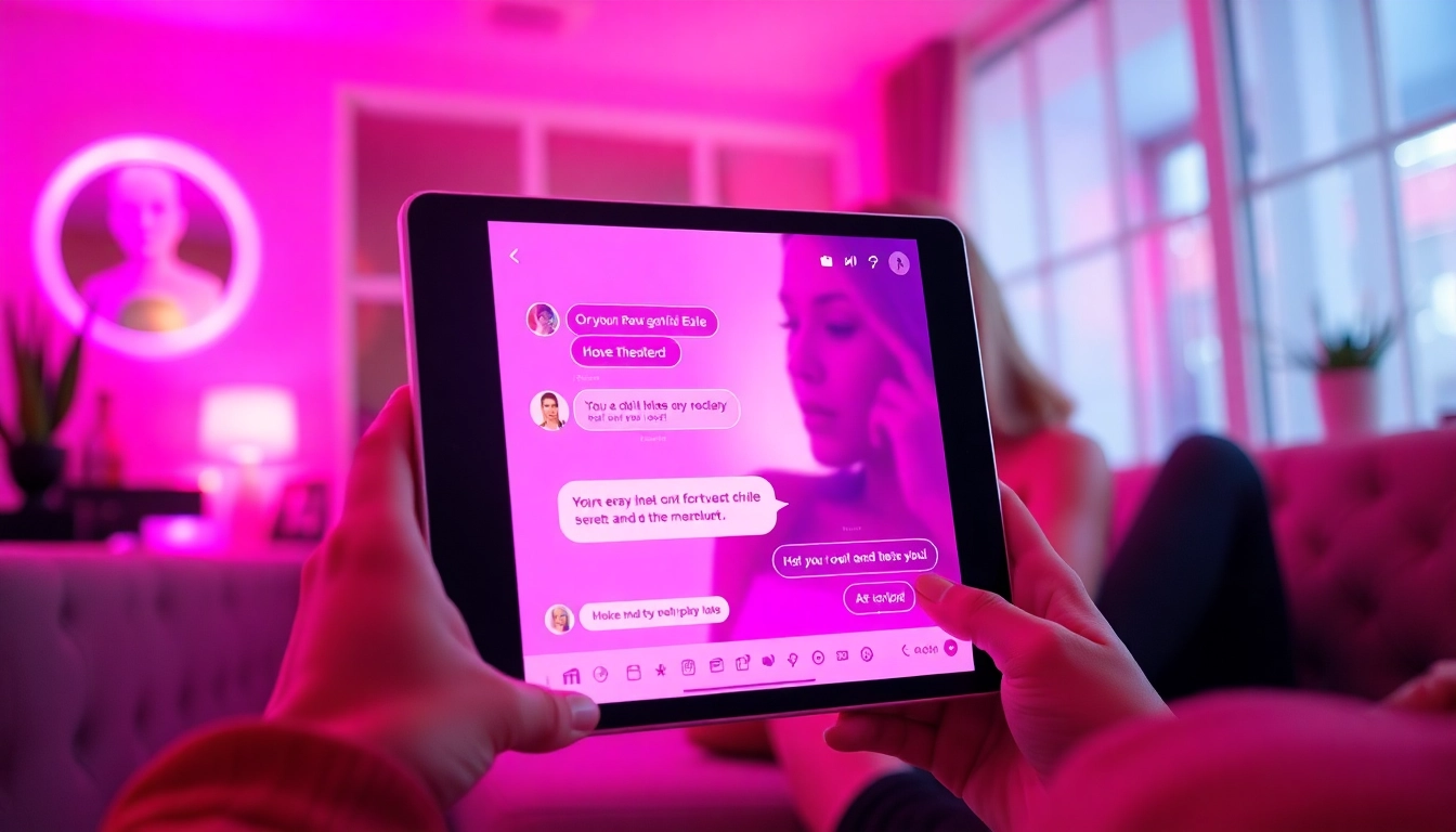 Engaging free ai sex chat interface on a tablet, showcasing vibrant colors and intimate interaction.