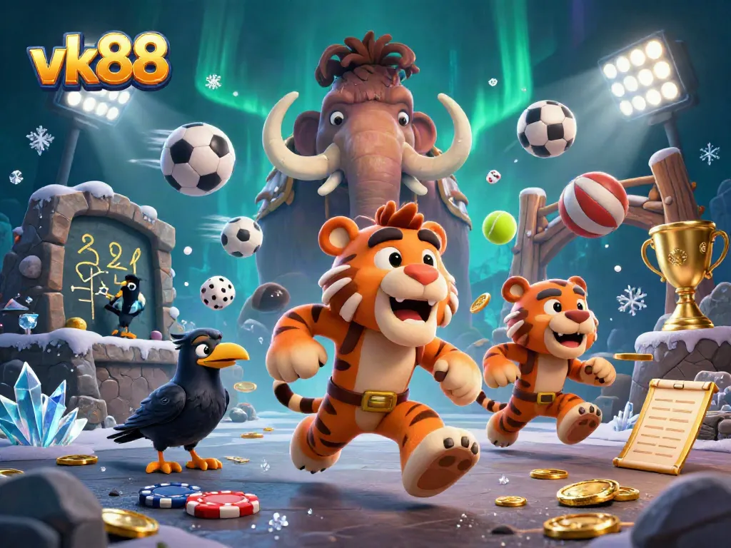 Engage with vk88 sports betting excitement in a vibrant prehistoric casino setting.