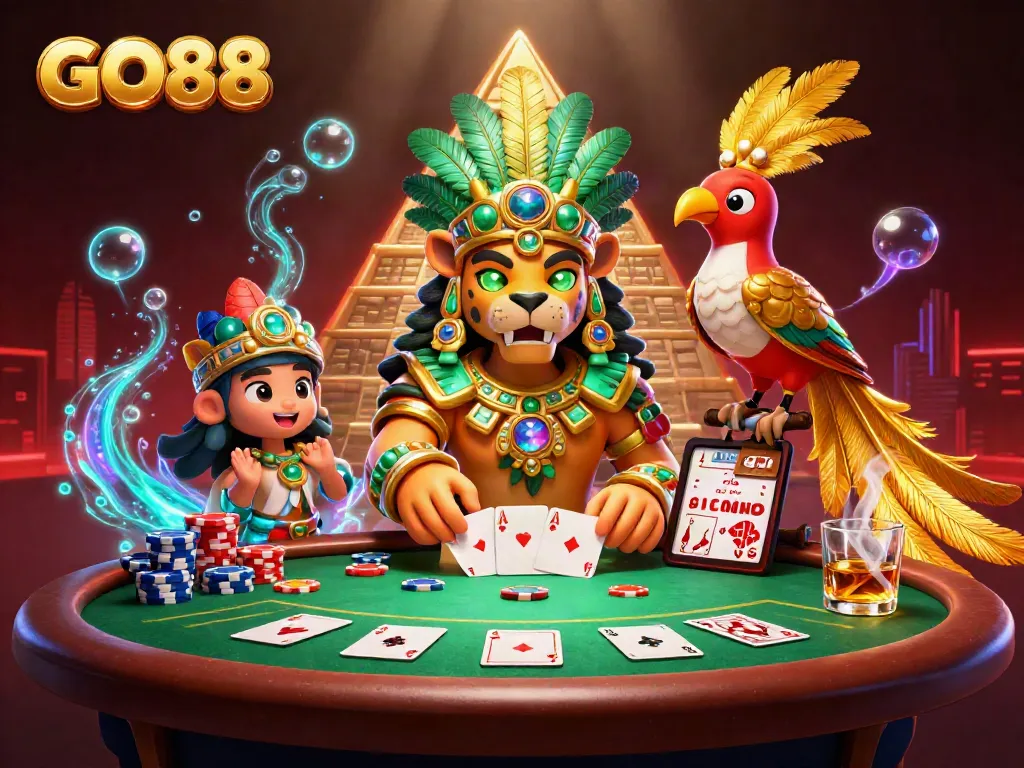 Experience the excitement of GO88 with a vibrant casino scene showcasing poker action and rich graphics.