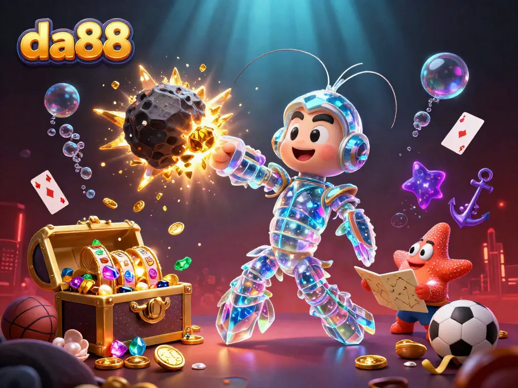 Engage in thrilling betting adventures with da88 featuring vibrant slot reels, golden gems, and dynamic game elements.