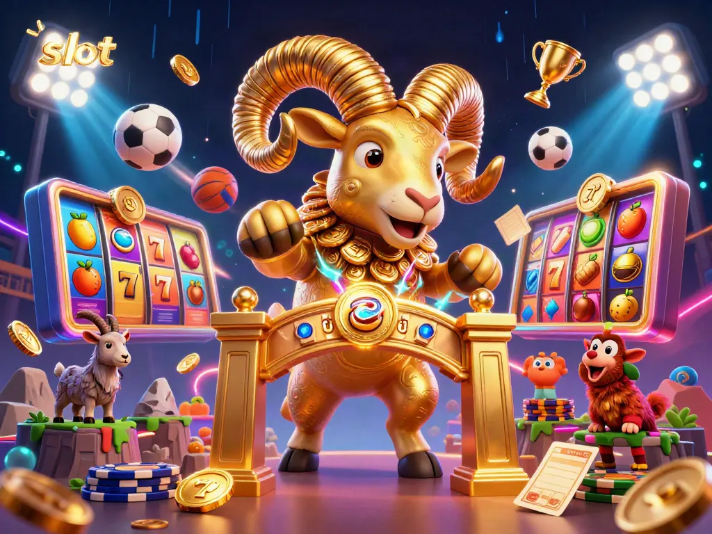 Experience thrilling slot adventures with a golden ram charging through a jackpot gate