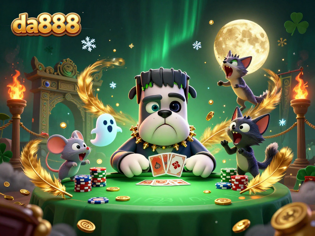 Experience high-stakes action at da888 with a 3D cartoon casino scene featuring lively characters and vibrant effects.