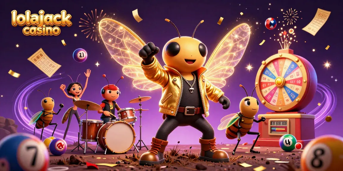 Experience the excitement of lolajack casino with vibrant characters, games, and festive elements in this dynamic illustration.
