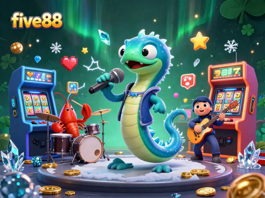 Catch the excitement of five88 with vibrant casino-themed characters in a dynamic underwater setting.