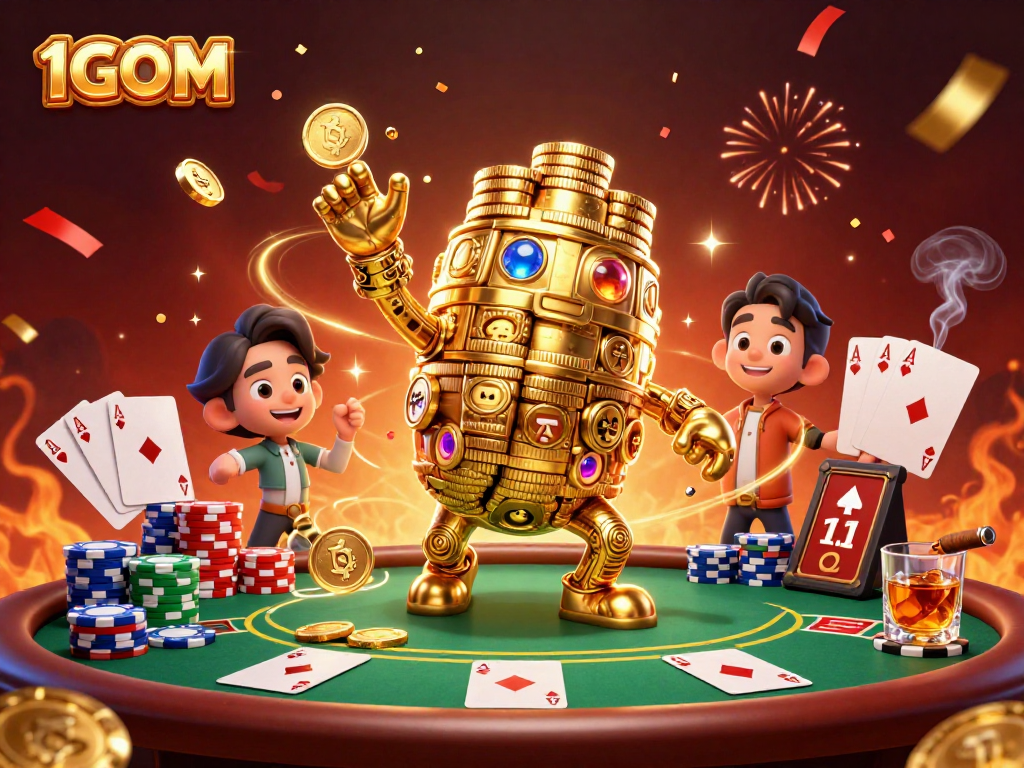 Experience thrilling betting action with the 1GOM golden golem at an exciting poker tournament.