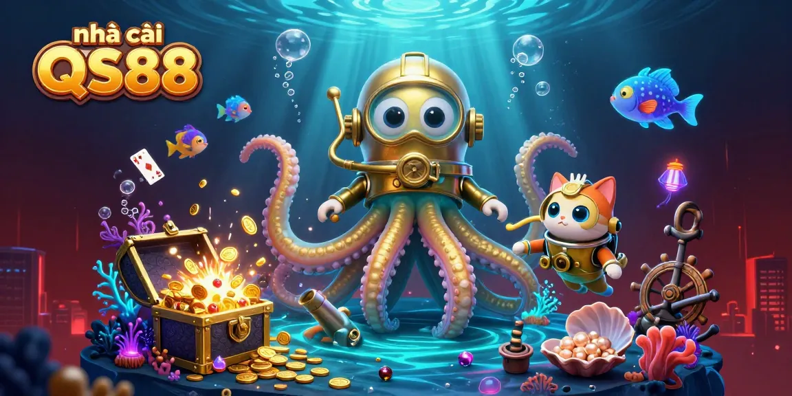 Engage with nhà cái QS88 and uncover treasures while diving in a colorful casino-themed ocean.