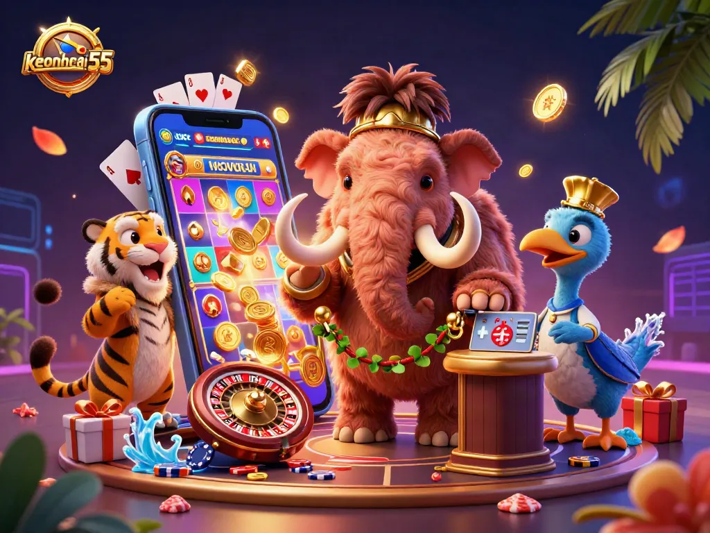 Immerse in keonhacai55's vibrant casino scene with engaging characters and dynamic gaming elements.