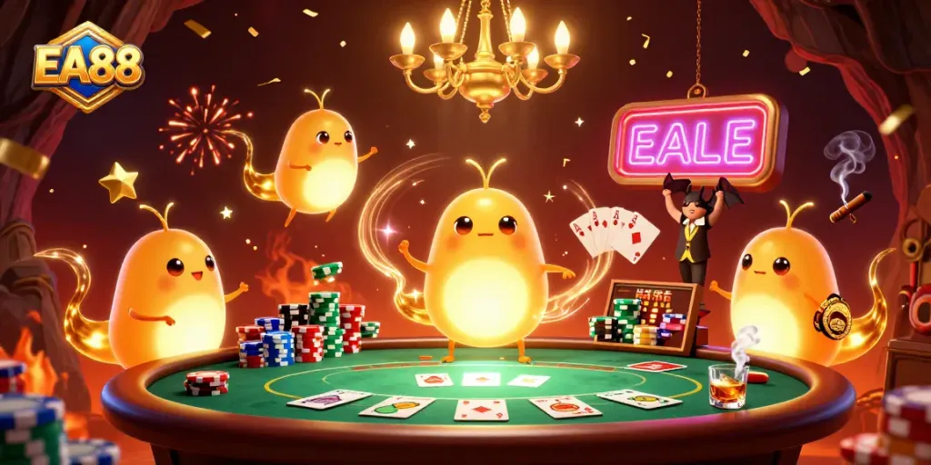 Join the excitement at EA88’s casino, where glowing creatures bring the game to life with vibrant poker action!