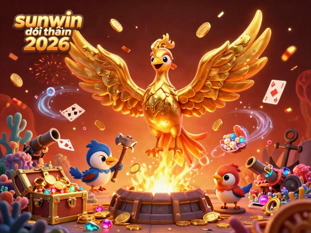 Experience the thrill of sunwin đổi thưởng 2026 with a dynamic 3D golden phoenix surrounded by underwater treasures.
