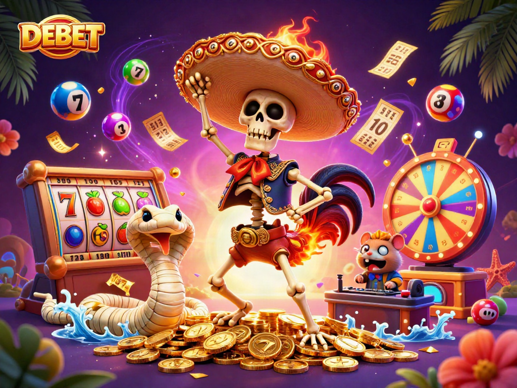 Experience thrilling wins with DEBET while enjoying colorful slots and vibrant gaming scenes.