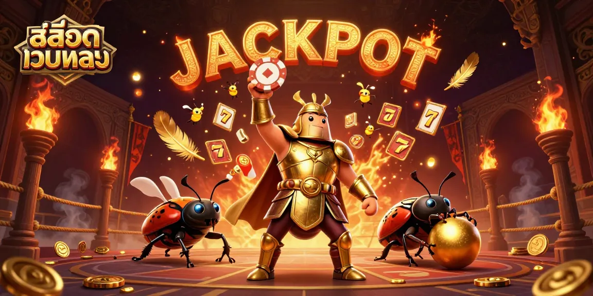 Experience exhilarating jackpots with สล็อตเว็บตรง in dynamic 3D illustration showcasing heroic beetles.