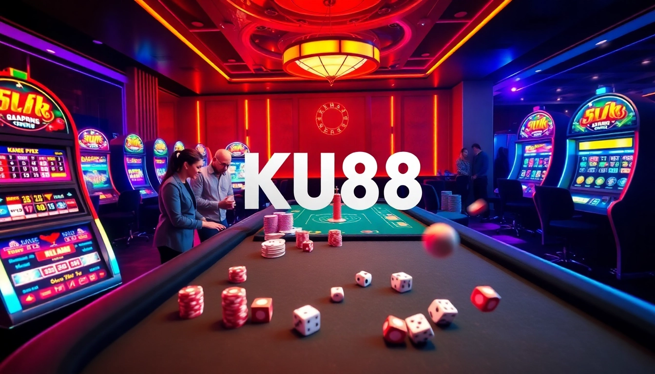 Players engaging in a thrilling game at KU88 casino with vibrant atmosphere.