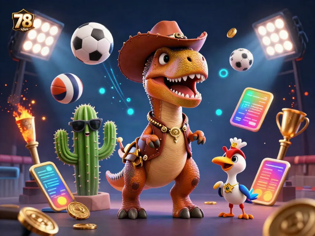 Experience dynamic sports betting at 78win with a vibrant scene of animated characters and game elements.