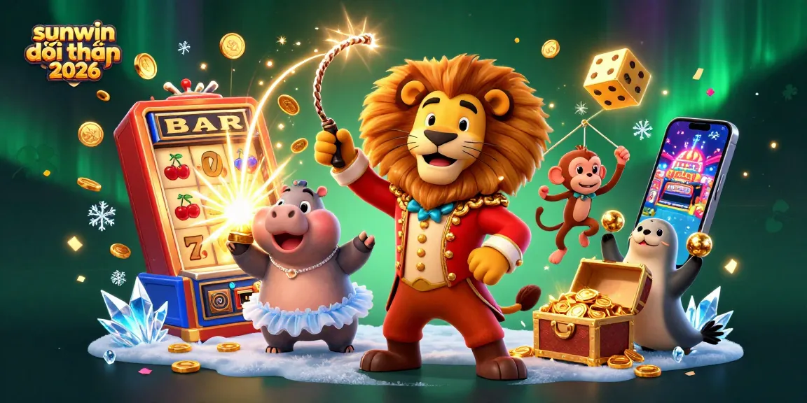 Experience the excitement of sunwin đổi thưởng 2026 with a colorful 3D illustration featuring a lively casino scene.