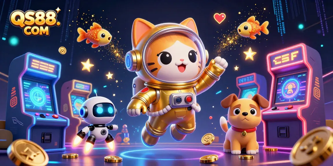 Engage with thrilling gaming action at QS88. COM with a vibrant 3D casino illustration featuring unique characters.