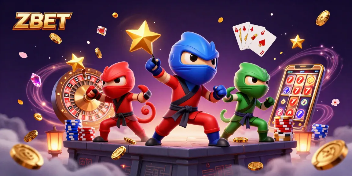 ZBET showcases thrilling casino action with vibrant chameleon ninjas and casino elements.